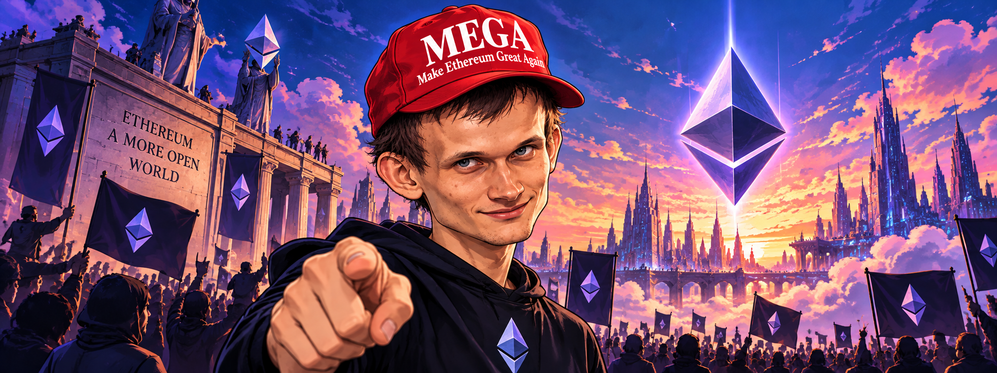 MEGA Ethereum rally cartoon banner